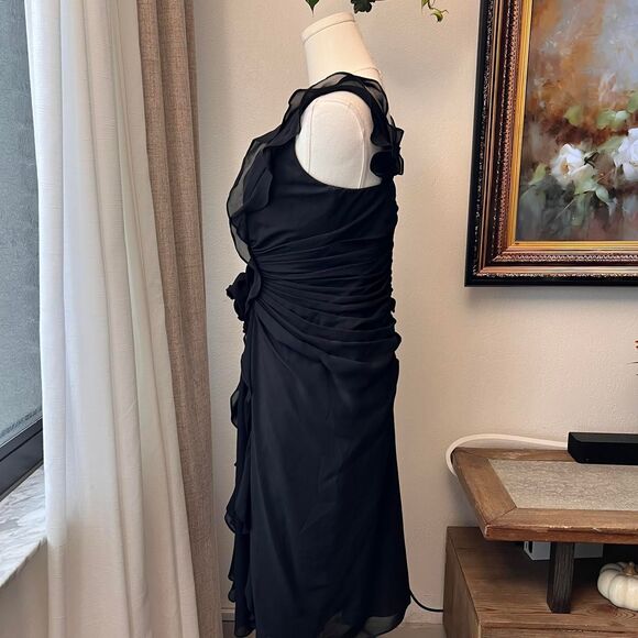 Cachet Black Ruffle Midi Dress – Size 8 (Fits Like 4, See Measurements) - Picture 3 of 6
